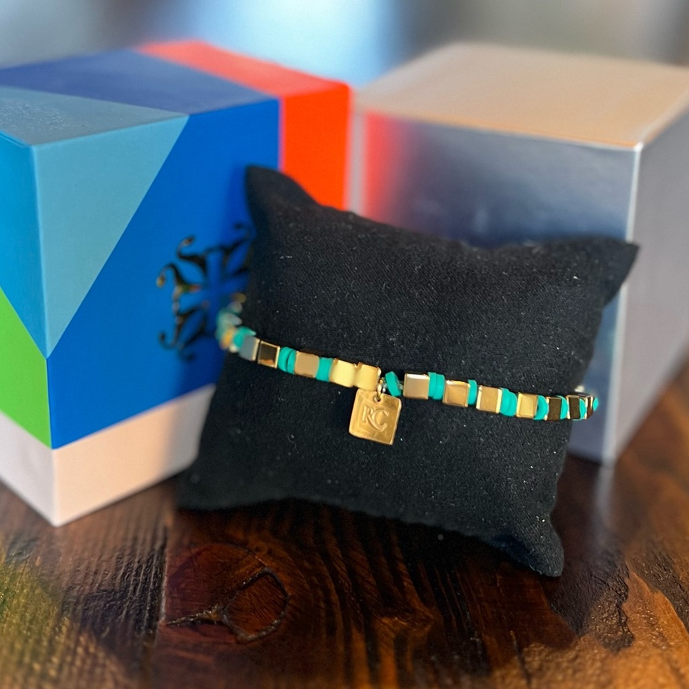 Rustic Cuff Turquoise and Gold Beaded Bracelet